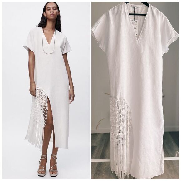 Zara 100% Linen White Dress NWT - Picture 1 of 4